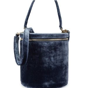 Blue Staud Vitti Velvet Bucket Bag